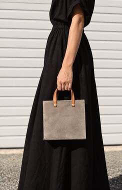 Clare V. | Petite Simple Tote Gray Suede Tan Leather Mini Bag